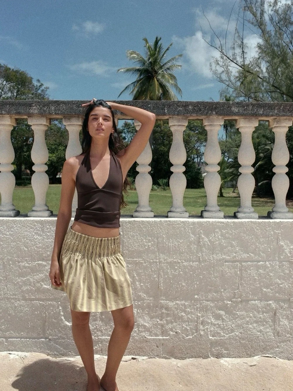 BNWT Zara Brown & Green Mint Chocolate Striped Mini Skirt